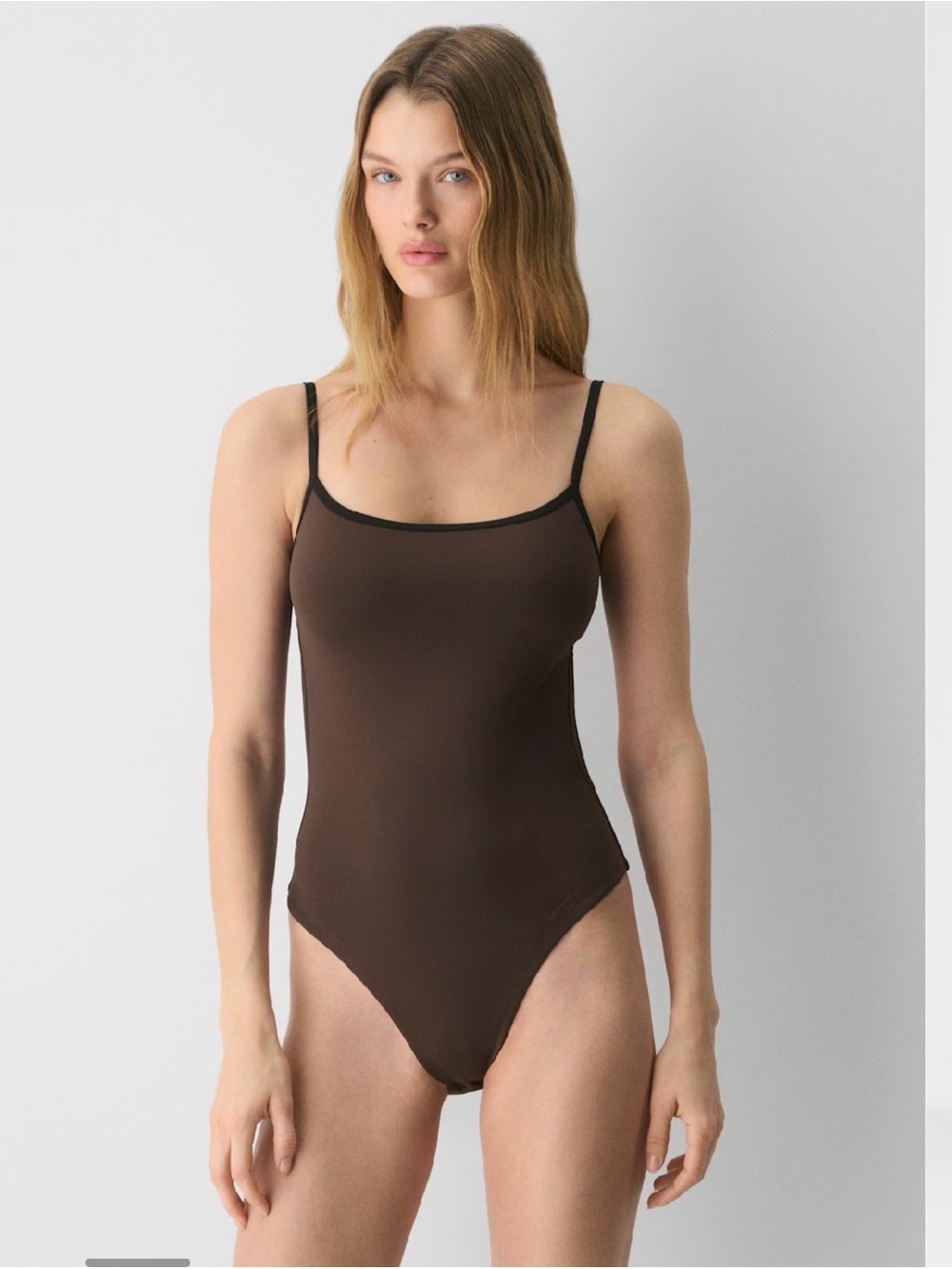 Aritzia Brown Slim-Strap Bodysuit with Black Trim